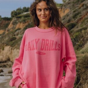 Daily Drills Oversized Sport Thermal Waffle Knit Cheeks Pink Reversible Crewneck